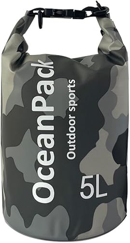 Bolsa seca impermeable de 5L10L20L para hombres, material de PVC, diseño de camuflaje, correas de hombro simplesdobles para kayak, natación, playa,