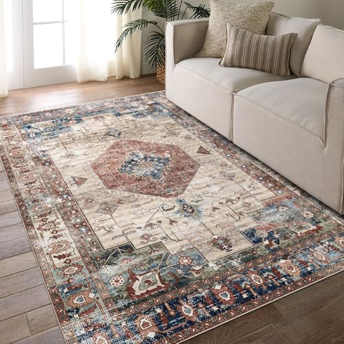vivorug 4x6 Rug, Small Area Rug for Living Room, Bedroom, Kitchen, Machine Washable Non-Slip Throw Rug, Vintage Carpet for Entryway Nursery Coffee Table - Durable (Brown)