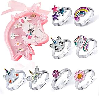 PowerKing Girl Rings, Adjustable Kids Unicorn Jewelry Rings Set and Party Play Dress Up Rings-Little Girls Christmas Birthday Gift