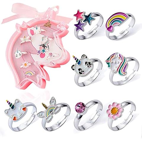 PowerKing Mädchen Ringe, verstellbare Einhorn Kinder Schmuck Ringe Set und Party Play Dress Up Ringe-Kleine Mädchen Weihnachten Geburtstagsgeschenk Cover