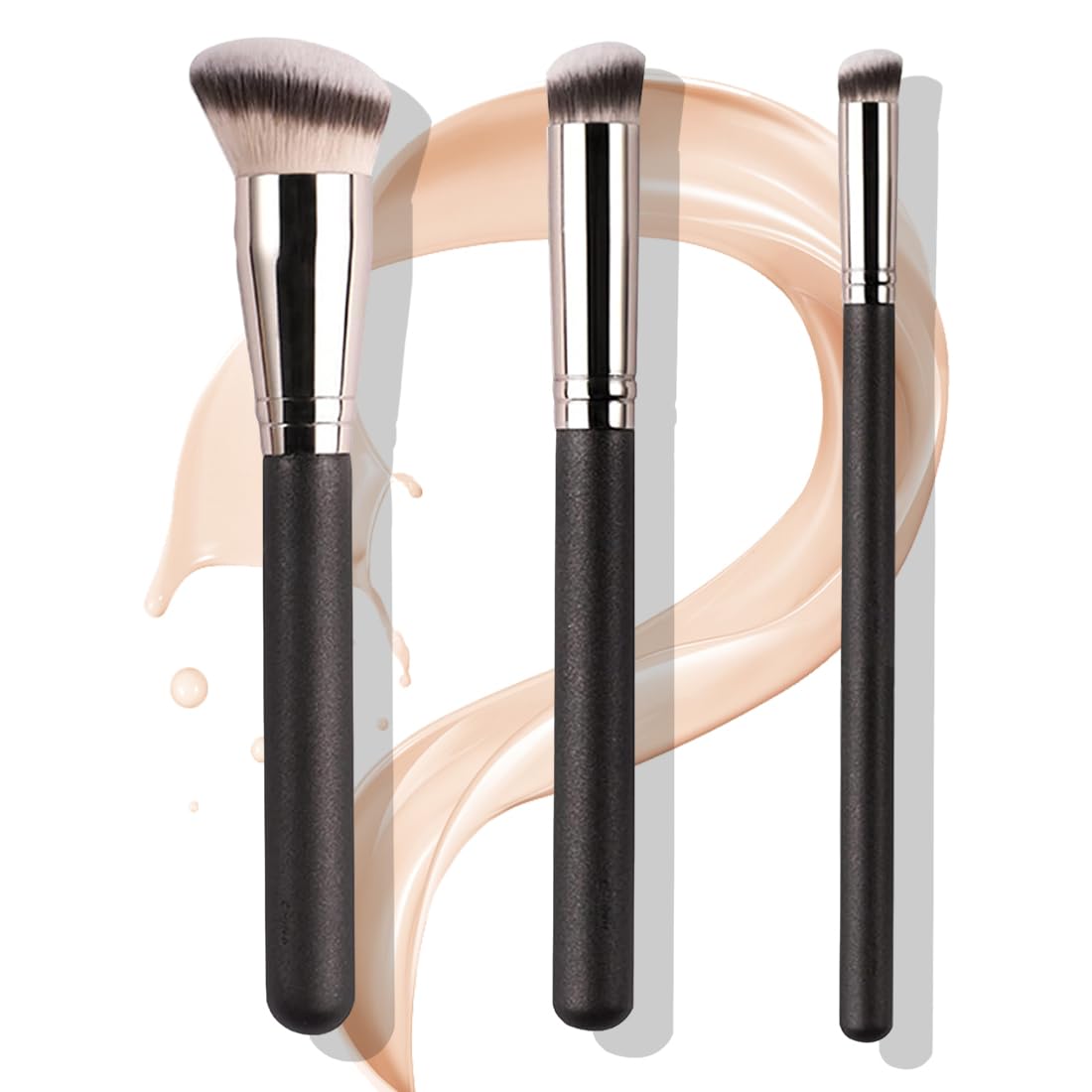 WKRTDY Set de Brochas de Maquillaje Profesional, 3 Piezas para Base, Corrector y Maquillaje Fluido, Ideal para Lograr un Look Perfecto en Cualquier Momento