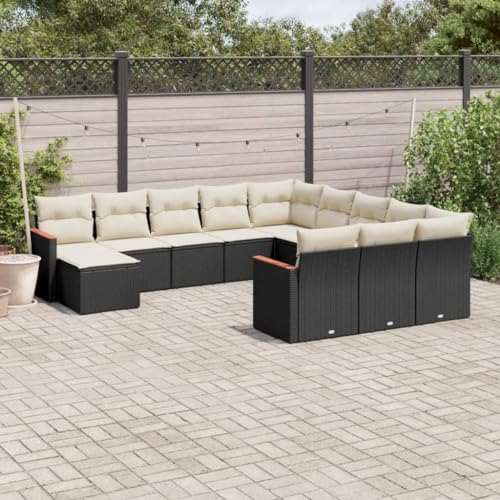 THOYTOUI Garden Sofa Set Black Modular PE Rattan Adjustable Feet Contemporary Design Comfortable for Patio and Garden