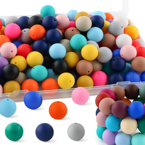 HHCFAST 64Pcs 19mm Silicone Beads for Keychain Making and Bracelet Making,16 Colors Round Silicone Beads for Pens（Multicolor）