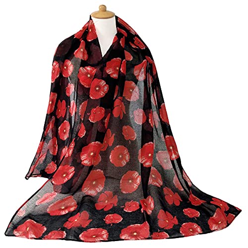 GERINLY Red Poppy Flower Scarfs for Women Lightweight Florals Shawl Wraps Summer Travel Accessory Memorial Outfit4