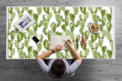 Tapete de Escritura 120x60 cm Fácil de Limpiar Para Oficina o Hogar Resistente al Agua PVC Vinilo Impermeable Protección Antisuciedad Antideslizante Multifuncional - Cactus boho