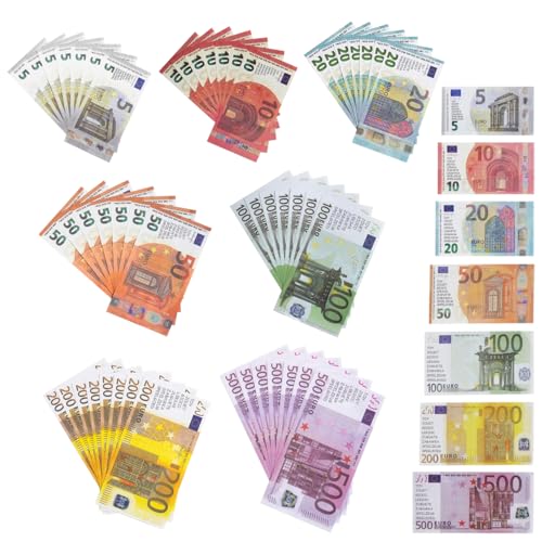 Chumix 245 Dinero de Juguete para Niños, Billetes Falsos 5, 10, 20, 50, 100, 200 y 500, Dinero Falso para Usar en Cajas Registradoras de Juguete, como Accesorios para Aprendizaje y Juego