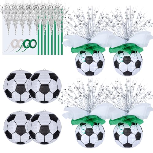 36 Pieces Soccer Paper Lanterns Centerpieces Decorations 8 Soccer Lanterns Table Centerpieces with Metallic Foil Centerpiece Wrapping Paper and Ribbons for Soccer Birthday Party (36 PCS Soccer)