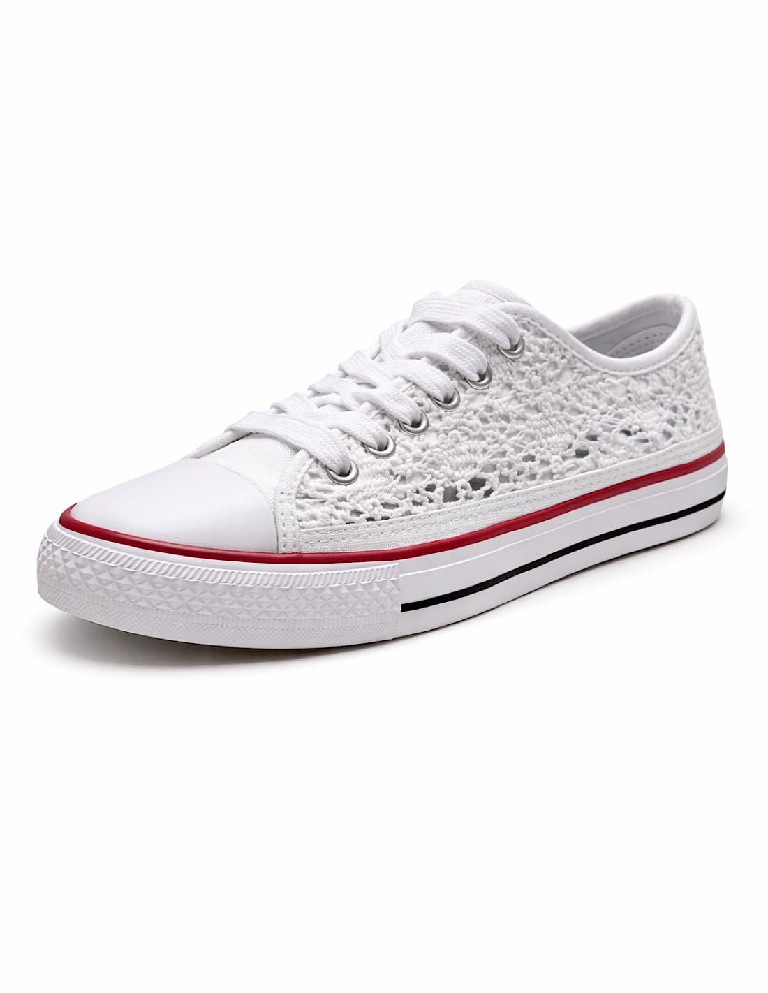 Basket femme dentelle blanche, noire ou bleu marine – Sneakers basses confortables et respirantes – Chaussures été