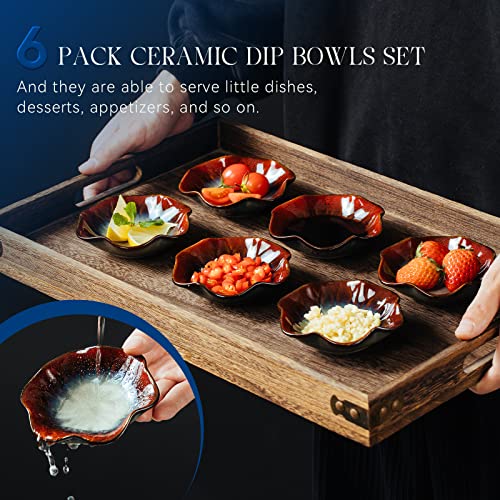 Livehouse 4.3 Inch Vintage Style Kiln Glazed Small Ceramic Dipping Bowls Pinch Bowl Side Dishes For Soy Sauce Dessert Tomato, Set Of 6 (Ink Red) #TOP2