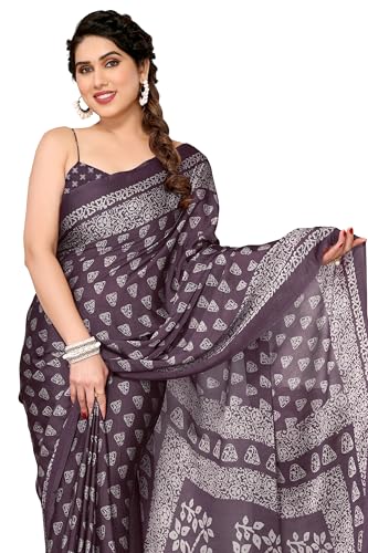 Image of MIRCHI FASHION Saree for Woman | Chiffon Block Printed Lightweight Daily Wear Sarees with Blouse