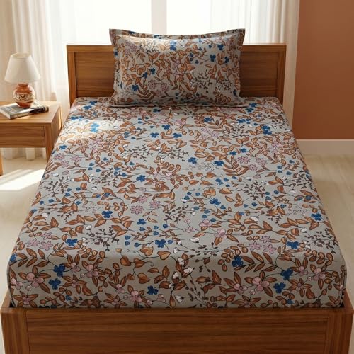 Image of Mafatlal 125 GSM Merino Single Size Bedsheet with Pillow Cover | 90 x 60 Inches | Soft, Breathable & Lightweight | Beige