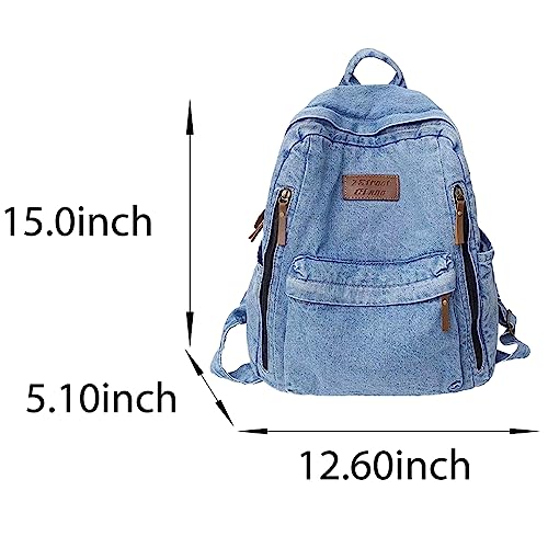 Kaobio Denim Backpack For Women Men Vintage Grunge Backpack Blue Jeans Laptop Backpack Retro Rucksack For Travel Work thumb #6