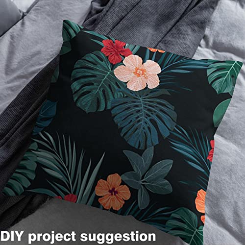 Tropical Floral Upholstery Fabric by The Yard,Exotic Palm Leaves Reupholstery Fabric for Chairs,Hibiscus Flowers Room Fabric for Outdoor and DIY Projects,1 Yard,(L92*W150cm) Dark Green - Image 4
