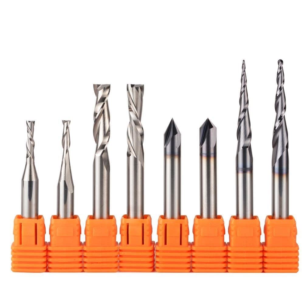 STORKY CNC-Vollhartmetall-Gravur-Bits Fräser Holzbearbeitungsset 3,175 mm 6,35 mm 6 mm Schaftfräser for Schnitzen von Holzwerkzeugen (Color : 3.175mm set-10pcs)
