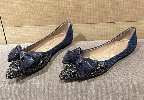 SAILING LU Dressy Shoes for Women Pointed Toe Bowknot Ballet Flats Comfortable Light Weight Slip on Walking Loafers2