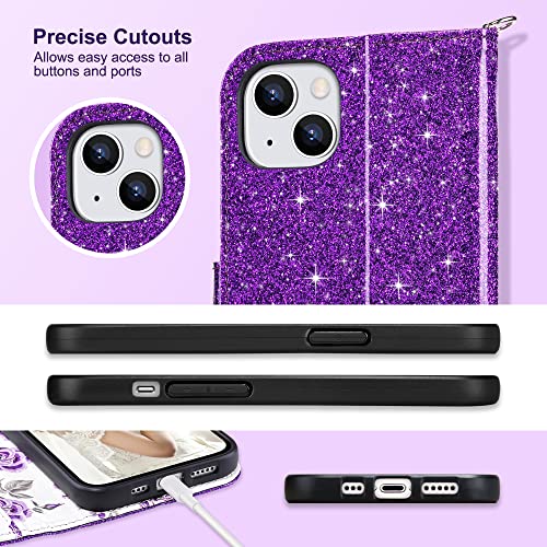 Ulak Compatible With Iphone 13 Wallet Case For Women, Premium Pu Leather Flip Cover With Card Holder And Kickstand Feature Protective Phone Case Designed For Iphone 13 6.1 Inch, Glitter Violet #TOP7