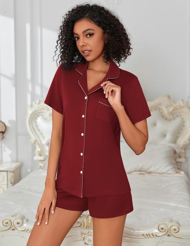 Image of Ekouaer Womens Pajamas Set Button Down Pjs Lounge Sets Short Sleeve Sleepwear Soft Loungewear Nigthwear