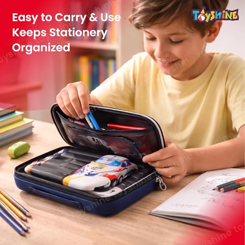 Image of Toyshine 88 Racer Hardtop Pencil Case with Compartments - Kids Large Capacity School Supply Organizer Students Stationery Box - Girls Boys Pen Pouch- Light Green