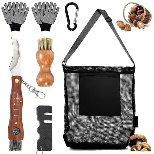 HUIKUANGEU Navaja para Setas,Navaja Setas,Navaja Champiñon,Navaja Micologica,Cuchillo para Hongos con Cepillo y Regla,Bolsa de Caza de Hongos,Cuchillo Plegable para Setas/Trufa,para Recoger Setas