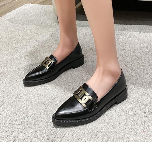 Image of Classic Women's Chunky Loafers Platform Comfortable Slip-On Dressy Business Casual Shoes with Metal
