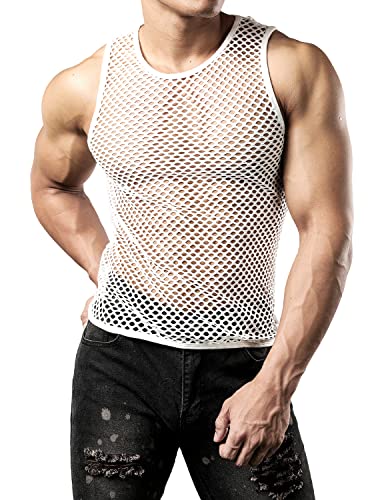 Image of JOGAL Men's Mesh Fishnet Fitted Sleeveless Muscle Top