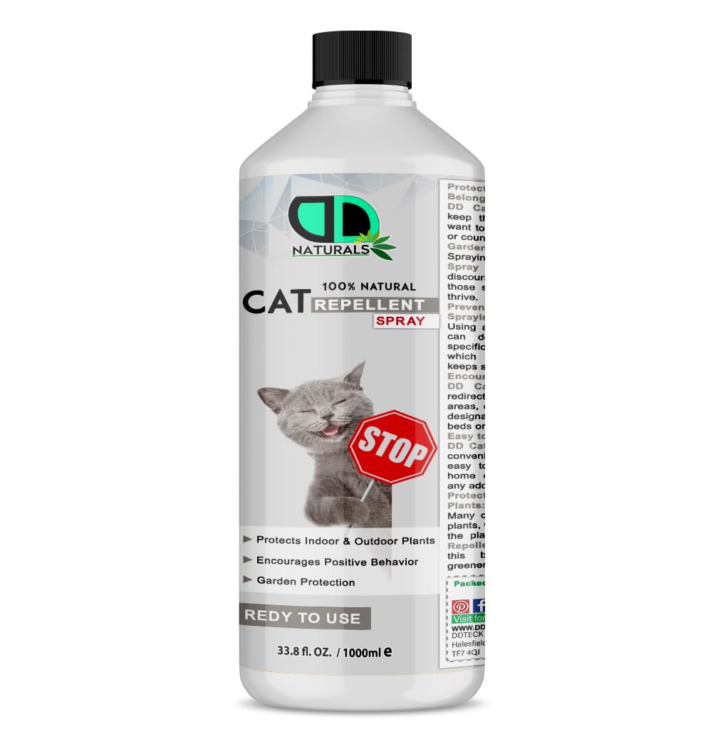 DD Teck 100% Natural Cat Repellent Spray, Safe & Effective -Prevents Scratching & Damage, Garden Protection,Encourages Positive Behavior,Easy to Use (1000ml Cap)