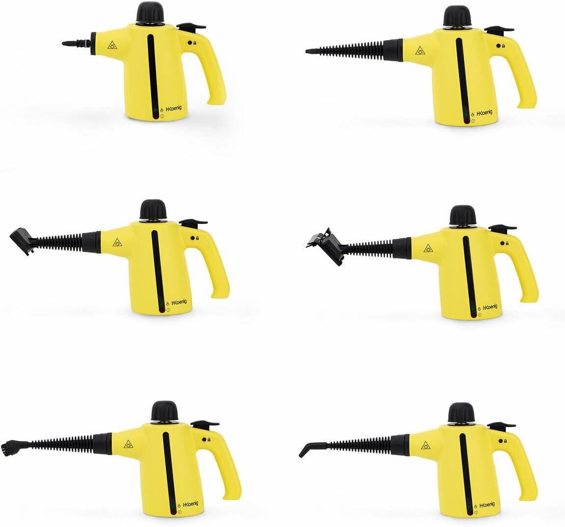 H.Koenig NV700 steam cleaner with various attachments for different cleaning tasks.