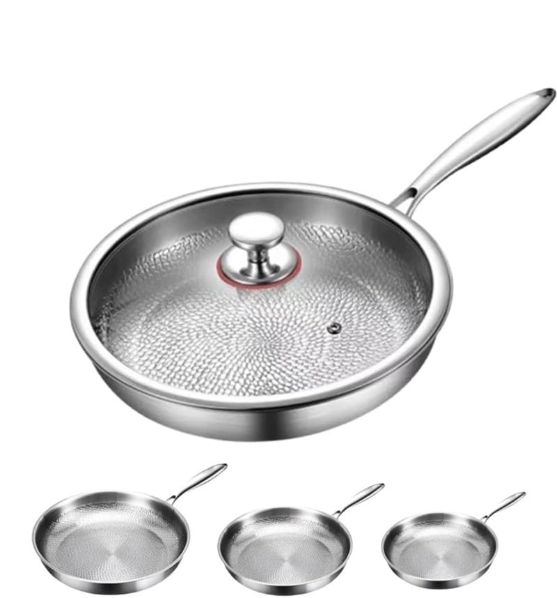 Auosxny Sartén de Titanio Martillado Pro (2025) con Tapa, Antiadherente, Resistente a rayones, Antiadherente, Calentamiento Uniforme Preparar Comidas Familiares (11.81 Pulgadas)(11in)