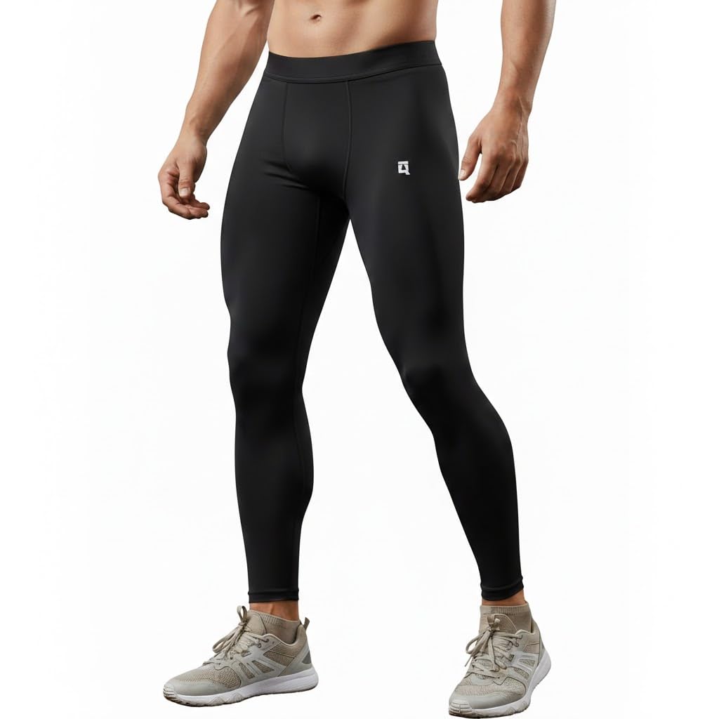 Men's 1-2 Pack Compression Tights | Quick-Dry Sports Leggings for Gym, Running, Cycling & Workout | Stretchable Black Activewear Pants