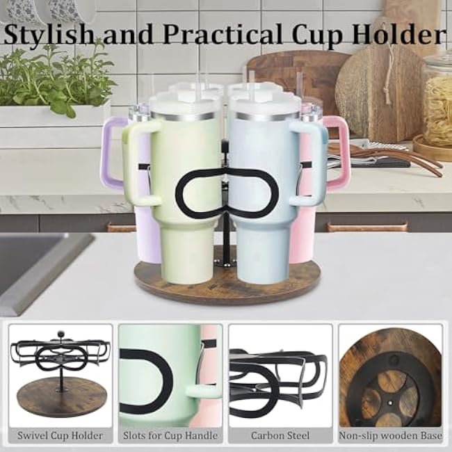 Water Bottle Organizer for Stanley 40 oz Tumbler Organizer with Handle Rotatable Cup Holder Tumbler Storage for Cabinet Organizer Kitchen and Storage for Stanley Cup Accessories, Black