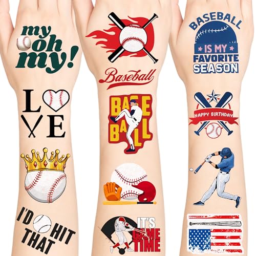 96 PCS Baseball Temporary Tattoos for Kids, Sports Tattoos Stickers, Baseball Birthday Decorations, Cute Party Favors, Gifts Rewards Activity for Kids Boys Girls