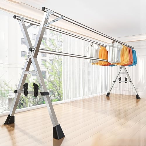 ヘビーデューティーステンレス鋼乾燥ラック調整可能1.6m/5.2フィート折りたたみ可能な衣類乾燥機スペース節約屋内/屋外での使用のための拡張ランドリーラック LWX
