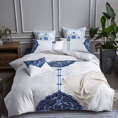 RONGXIE Egypt Cotton Blue and white Classical Bedding Set Chinese knot Duvet cover set Bed Sheet Pillowcases Queen King Size