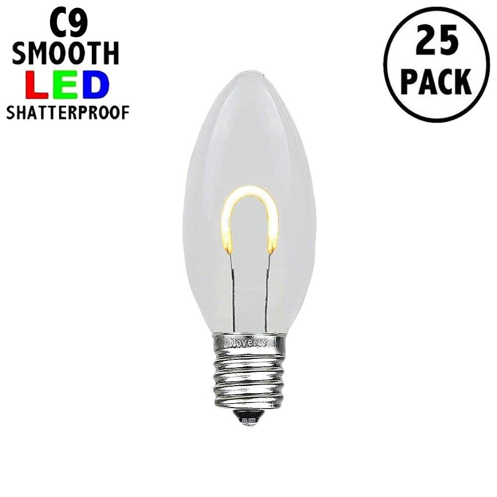 Novelty Lights 25 Pack C9 LED Flex Filament Bulbs, Warm White