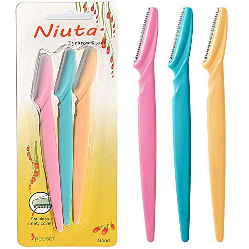 Eyebrow Trimmer, Multipurpose Exfoliating Dermaplaning Tool, Eyebrow Razor, and Facial Razor with Cover (3 Pack)