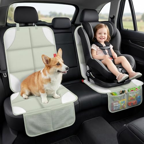 Image of Car Seat Protector, Carseat Seat Protectors with Thick Padding and Upgraded Non-Slip Backing, Waterproof Seat Protector Under Baby Car Seat, 600D Fabric Car Seat Covers, 2PCS, Beige Grey