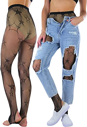 Image of ToBeInStyle Women's Single Floral Lace Fishnet Tights Footless & Stirrup Design