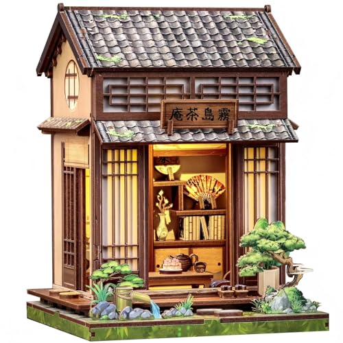 Fsolis Book Nook Kit - Japanese DIY Miniature House Kit for Adults Mini House Tiny 3D Puzzles Craft Bookshelf Diorama Decor Gifts for Women Teenagers Book Lovers （Japanese Tea Room）