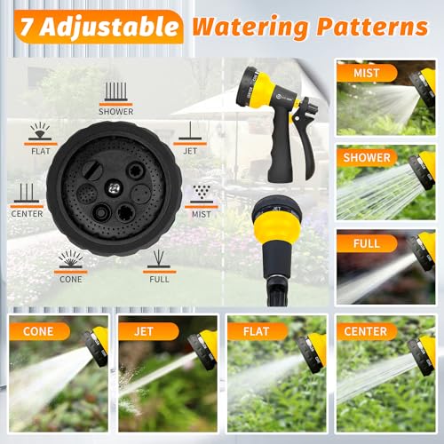 Image of AUTOMAN-Garden-Hose-Nozzle, 2 Pack ABS Water Spray Nozzle with Heavy Duty 7 Adjustable Watering Patterns,Slip Resistant for Watering Plants,Lawn& Garden,Washing Cars,Cleaning,Showering Pets - Yellow