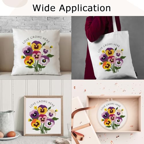 Image of Nuberlic Pansy Flower Embroidery Kit for Beginners Cross Stitch Kits- Complete Starter Set with Hoop, Pre-Printed Fabric, Threads & Needles