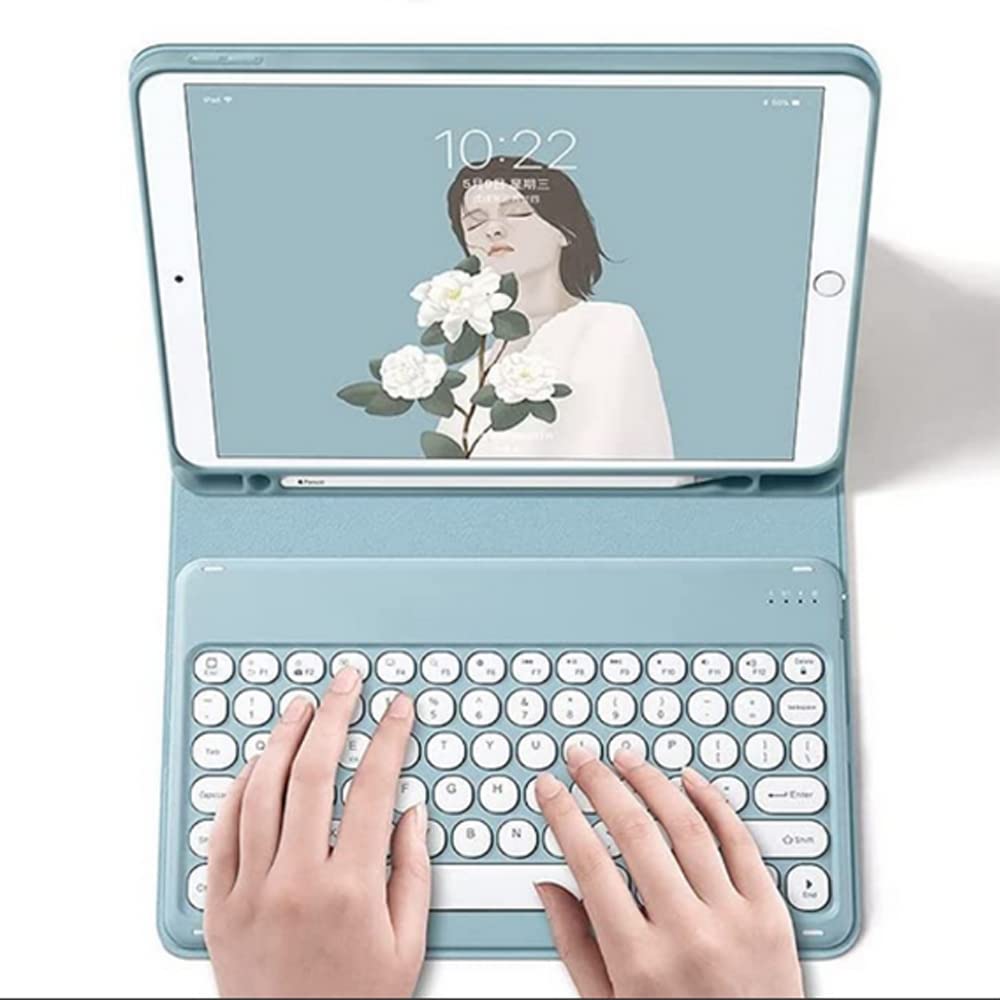 Étui clavier pour iPad 9e génération (2021)/8e génération (2020)/7e génération (2019), joli clavier rond sans fil avec coque de protection avec porte-crayon pour iPad Air 3/Pro 10,5, jaune