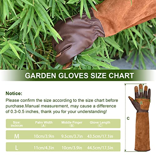 Woheer Long Gardening Gloves For Women Thorn Proof,Rose Pruning Cowhide Leather Garden Glove For Cactus, Rose And Blackberry（Medium, Dark Brown） #TOP5
