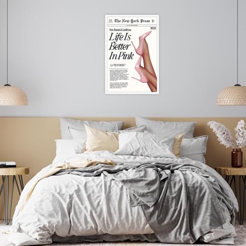 Trendy Baby Pink News Wall Art 70s Canvas Prints The New York Press Poster Life Is Better in Pink Hot Girly Posters Preppy Aesthetic Decor Bedroom Apartment for Cool Girl Room Home Dorm 12x16inch Unframed by Generic - Image 8