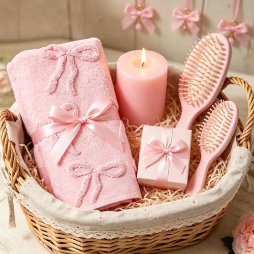 yuboo Pink Bow Hand Towel Set of 1, Cute Tufted Decorative Towels for Bathroom & Kitchen, Coquette Preppy Decor for Teen Girls, College Dorm, 14"x29" — view 6
