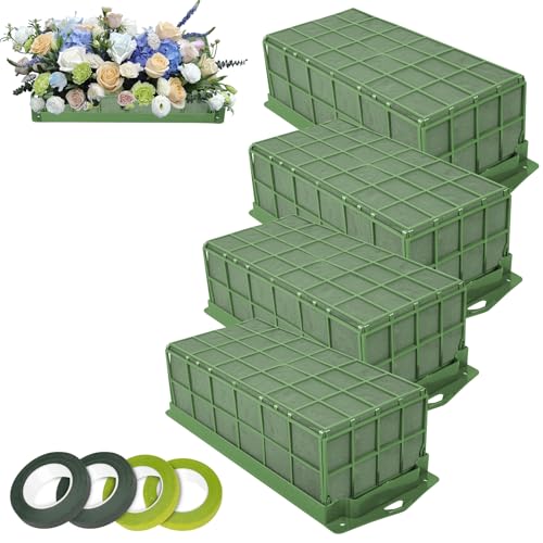 4PCS Floral Foam Cage Flower Cage Holder Dry and Wet Rectangle Flower Arrangement Hangable Green Blocks Floral Foam Cages for Artificial Flesh Flower Wedding Holiday Home Garden Party Decorations