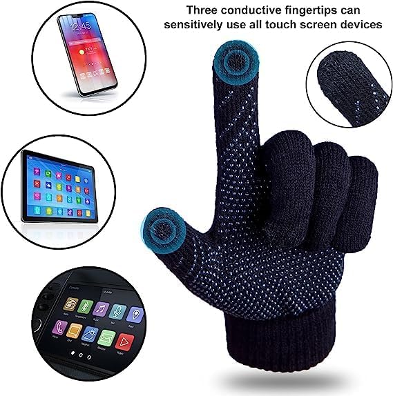 3-Pieces Winter Hat Gloves Scarf Set, Knit Warm Beanie Hat Neck Warmer Touch Screen Mittens for Women - Image 4