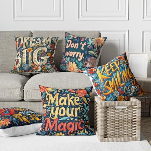 Image of SCPmarts Printed Cushion Cover Home Decorative Pillow for Sofa Soft Solid Square Throw Pillow Cushion Covers Satin Cushion Covers Set of 5 Size 16 x 16 Inch (Design 40)