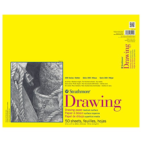 Strathmore 300 Series Tape Bound Drawing Pad, 70 lb. Drawing Paper, 14 X 17 inches, White, 50 Sheets (340-114) Strathmore 300 Series Tape Bound Drawing Pad, 70 lb. Drawing Paper, 14 X 17 inches, White, 50 Sheets (340-114)