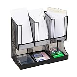 Mind Reader 6 Compartment Upright Breakroom Coffee Condiment and Cup Storage Organizer, Black Metal Mesh