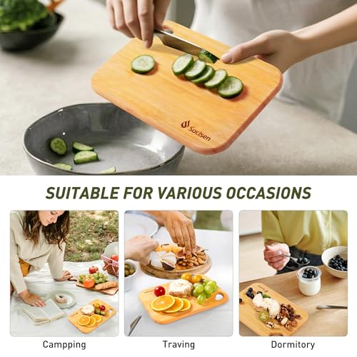 2 Pack Small Bamboo Wood Cutting Board for Kitchen 8.6" x 6" Mini Wooden Charcuterie Boards Lightweight Chopping Board Non Toxic Serving Board Tiny Chef Set Camping Fruit Lemon Sandwich Cheese Board - Image 4